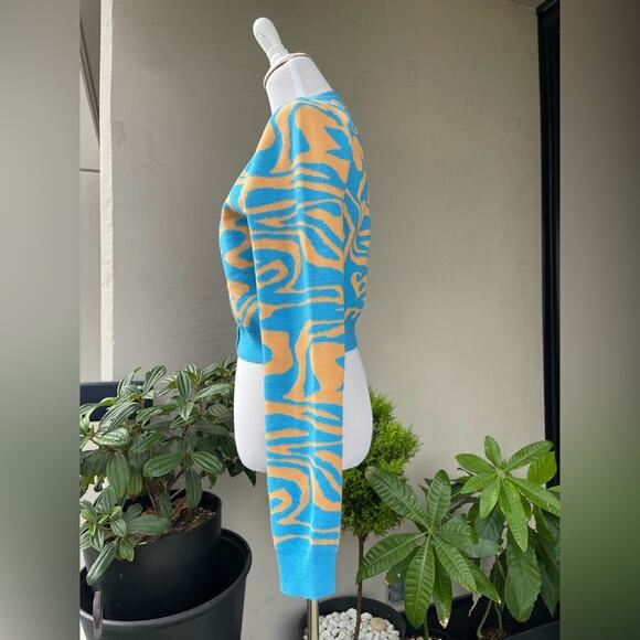 ☘️ NA-KD FAshion Printed Cropped Cardigan In Orange and Blue L - Picture 5 of 11